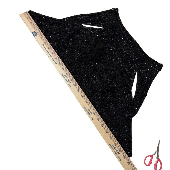 90s Evening Vintage Beaded Halter Crop Top XS 2 Black Sheer Backless Fairy Party - Picture 6 of 9